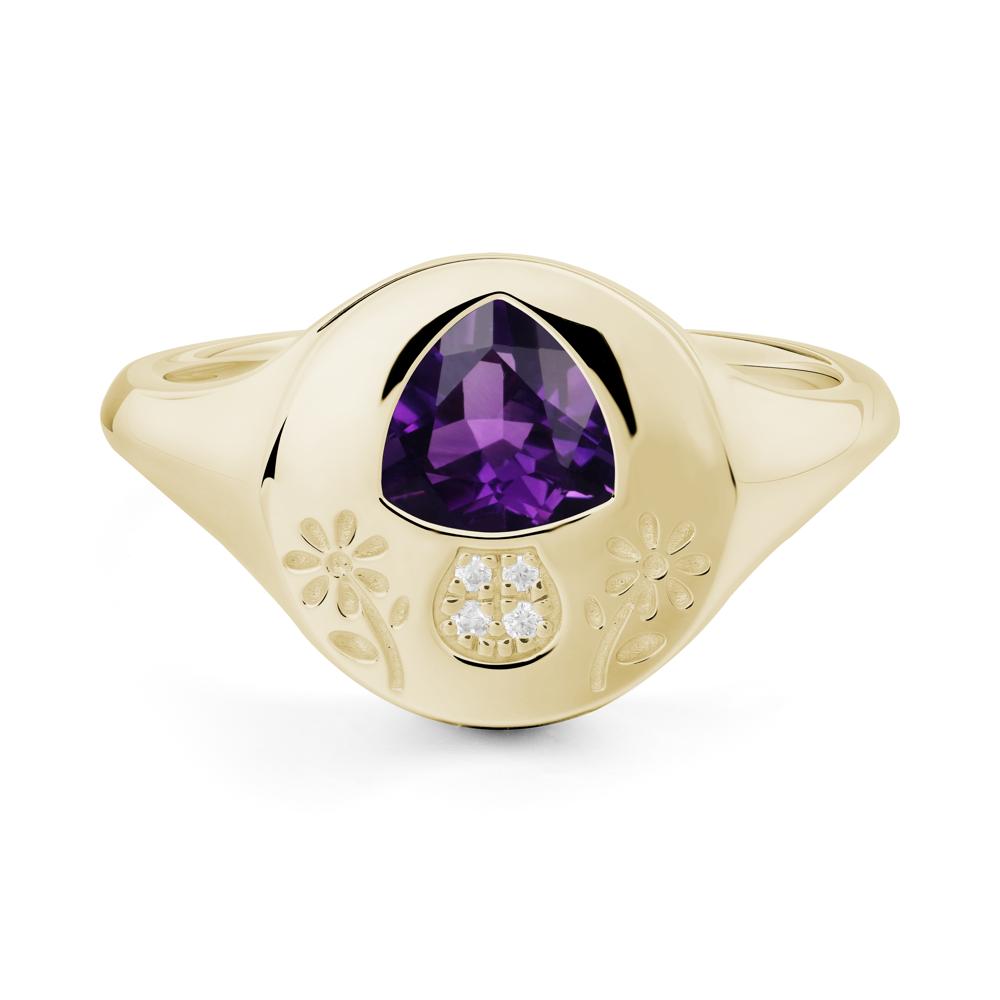 Trillion Cut Amethyst Signet Ring - LUO Jewelry #metal_14k yellow gold