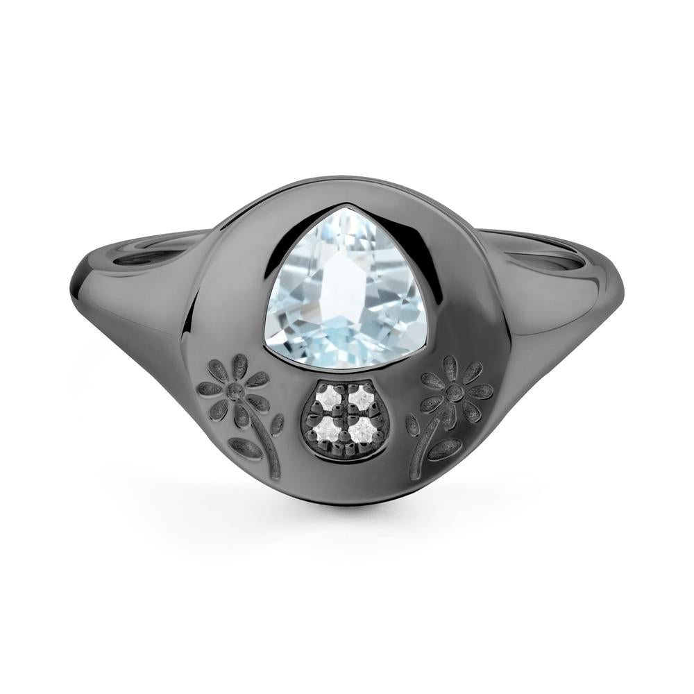 Signet Trillion Cut Aquamarine Ring - LUO Jewelry #metal_black finish sterling silver