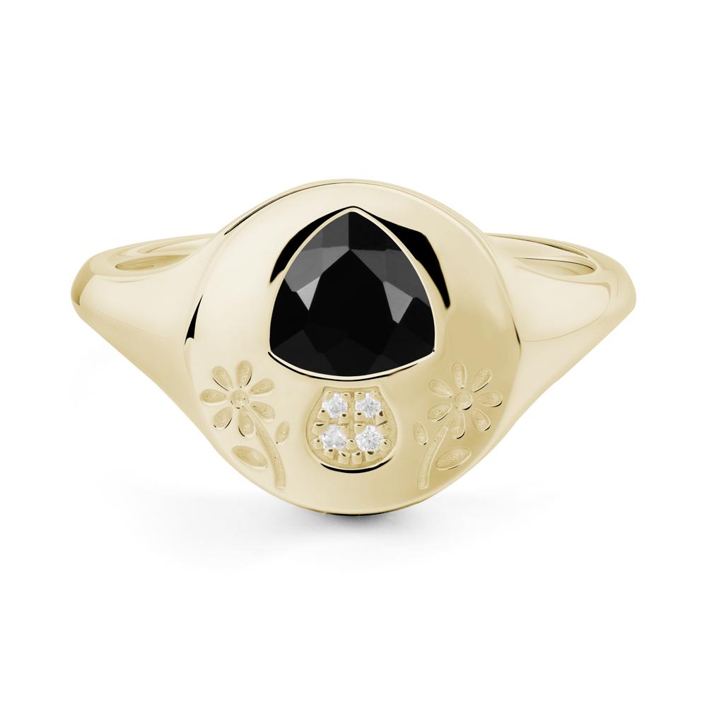 Signet Trillion Cut Black Spinel Ring - LUO Jewelry #metal_14k yellow gold