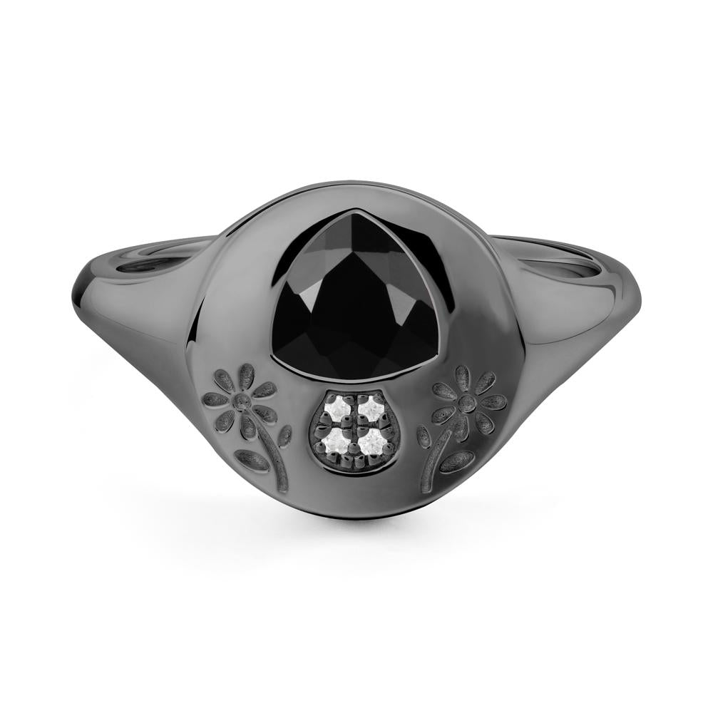 Signet Trillion Cut Black Spinel Ring - LUO Jewelry #metal_black finish sterling silver