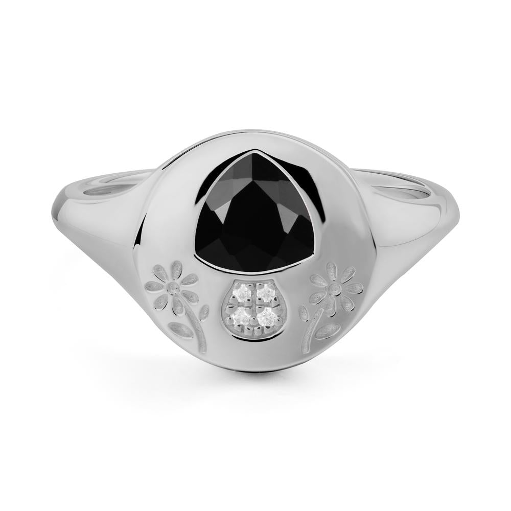 Signet Trillion Cut Black Spinel Ring - LUO Jewelry #metal_platinum