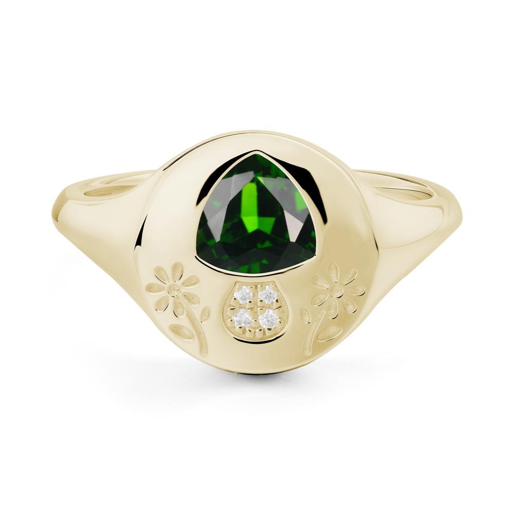 Signet Trillion Cut Diopside Ring - LUO Jewelry #metal_14k yellow gold