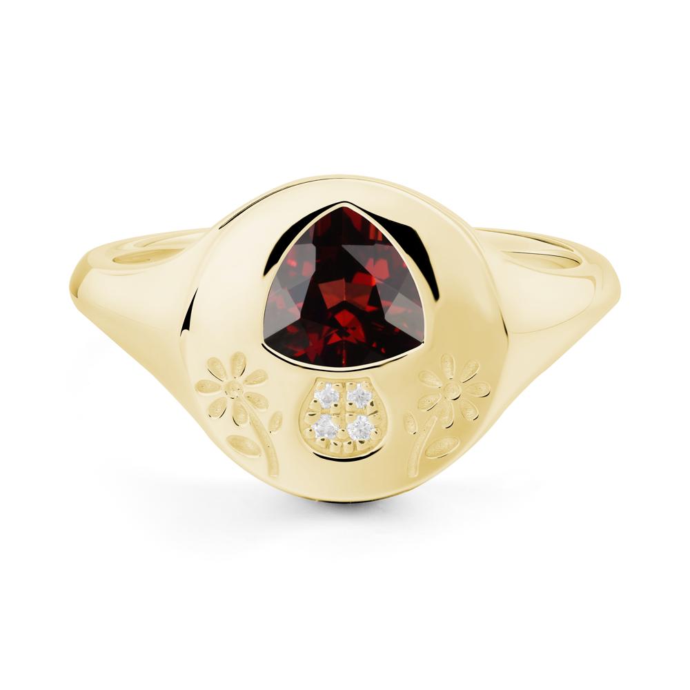Signet Trillion Cut Garnet Ring - LUO Jewelry #metal_18k yellow gold