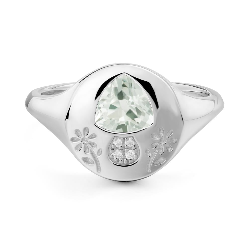 Bezel Set Green Amethyst Signet Ring - LUO Jewelry #metal_18k white gold