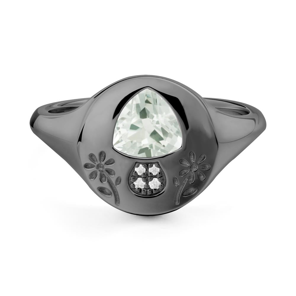 Bezel Set Green Amethyst Signet Ring - LUO Jewelry #metal_black finish sterling silver