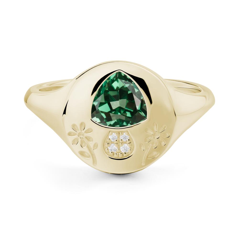 Trillion Cut Green Sapphire Signet Ring - LUO Jewelry #metal_14k yellow gold