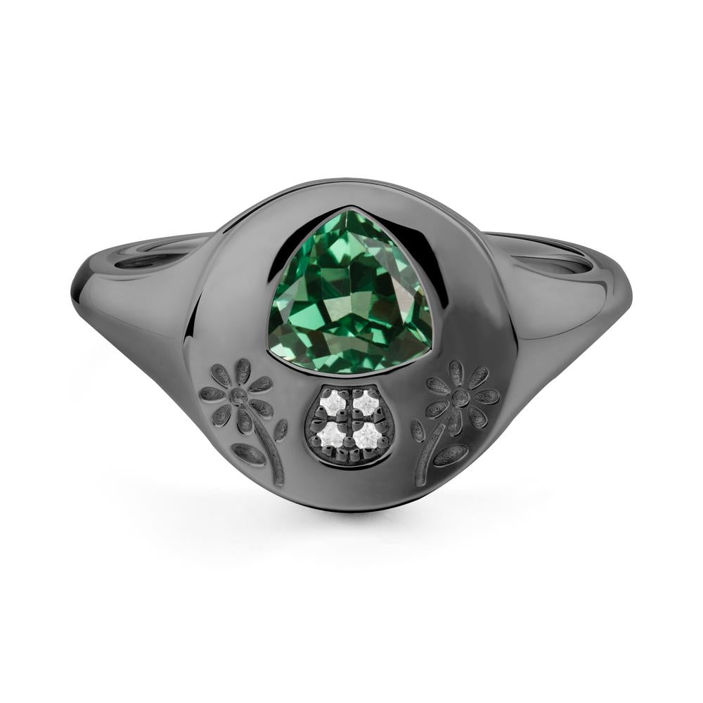 Trillion Cut Green Sapphire Signet Ring - LUO Jewelry #metal_black finish sterling silver