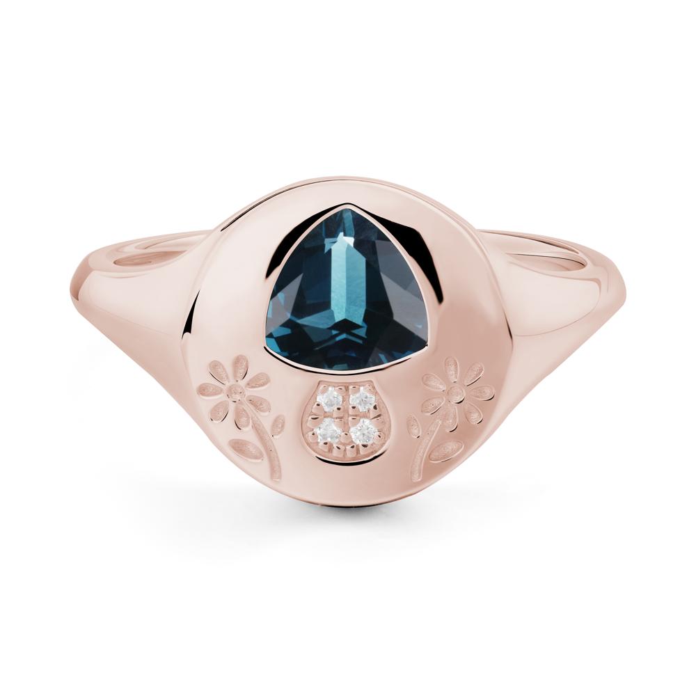 Signet Trillion Cut London Blue Topaz Ring - LUO Jewelry #metal_14k rose gold