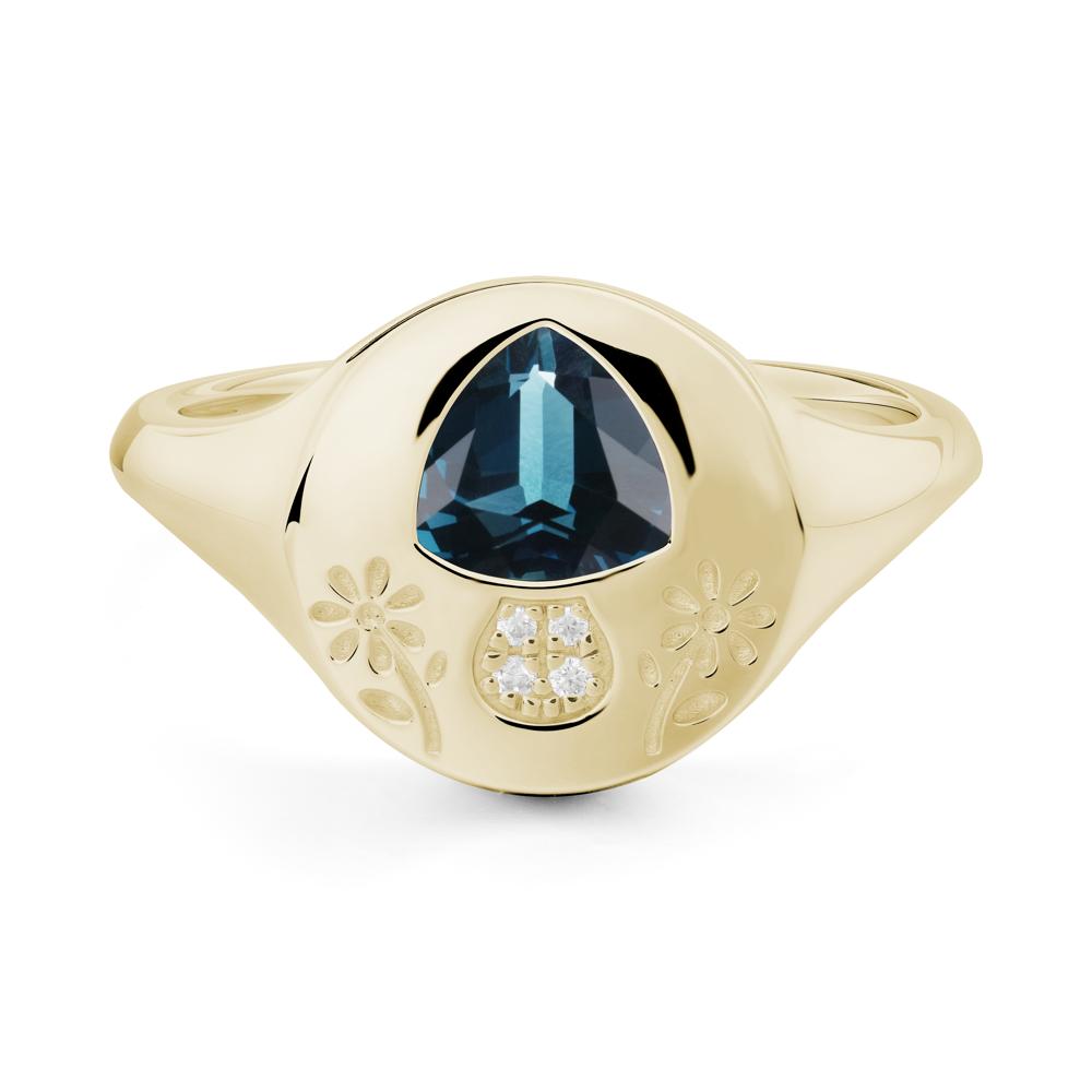 Signet Trillion Cut London Blue Topaz Ring - LUO Jewelry #metal_14k yellow gold