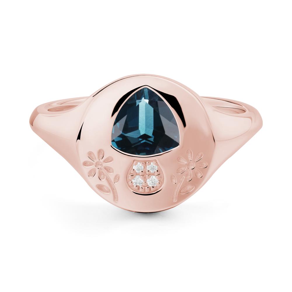Signet Trillion Cut London Blue Topaz Ring - LUO Jewelry #metal_18k rose gold