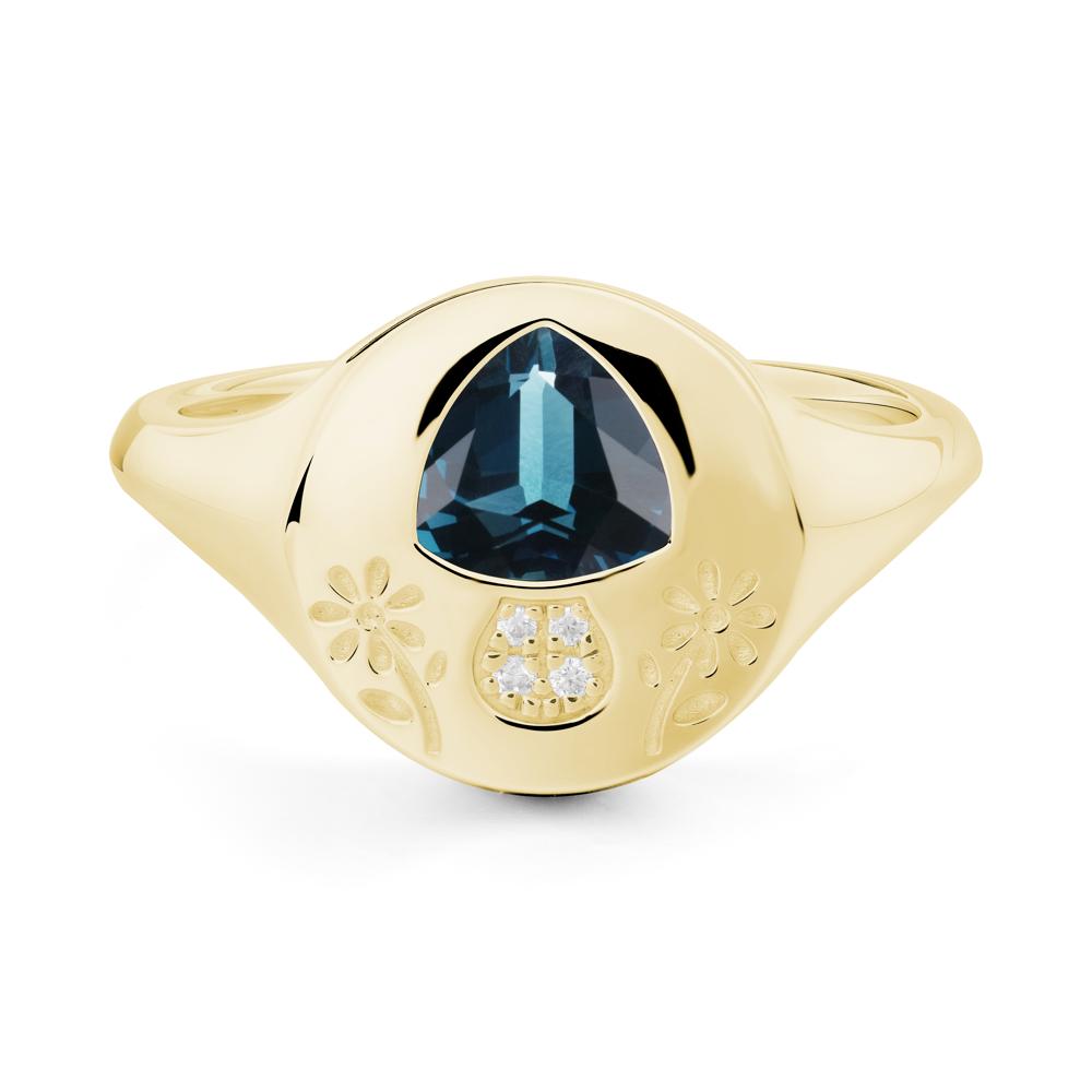 Signet Trillion Cut London Blue Topaz Ring - LUO Jewelry #metal_18k yellow gold