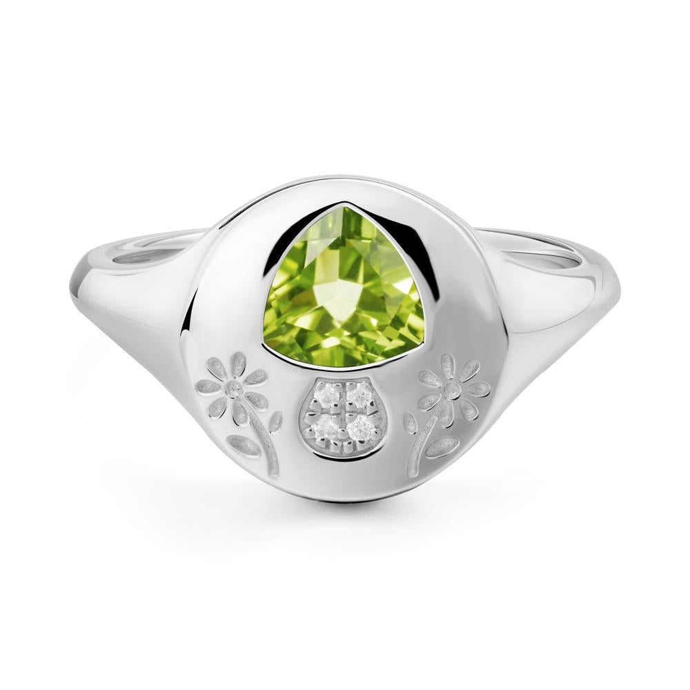 Bezel Set Peridot Signet Ring - LUO Jewelry #metal_14k white gold