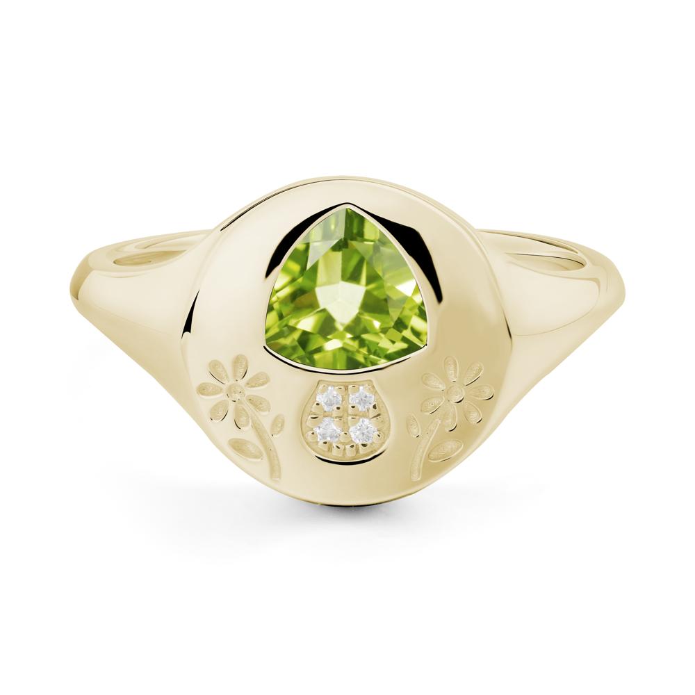Bezel Set Peridot Signet Ring - LUO Jewelry #metal_14k yellow gold
