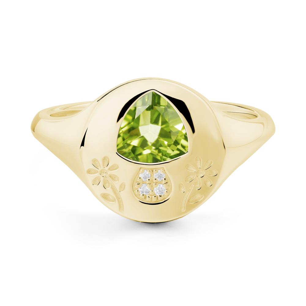Bezel Set Peridot Signet Ring - LUO Jewelry #metal_18k yellow gold