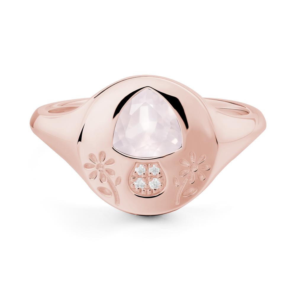 Trillion Cut Rose Quartz Signet Ring - LUO Jewelry #metal_18k rose gold
