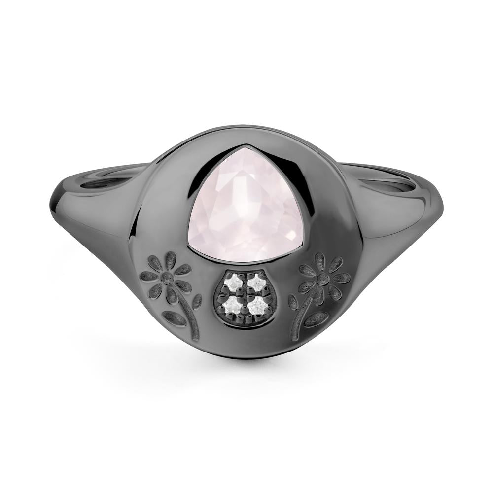 Trillion Cut Rose Quartz Signet Ring - LUO Jewelry #metal_black finish sterling silver