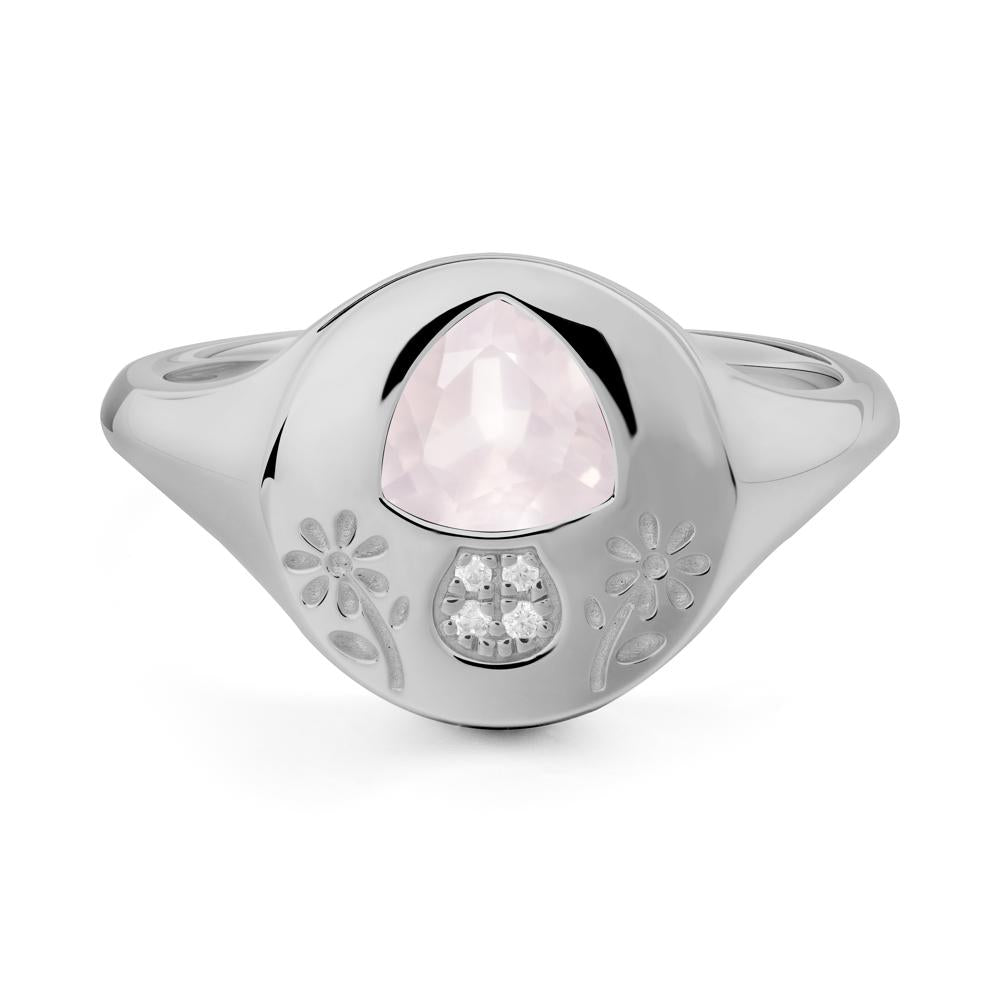 Trillion Cut Rose Quartz Signet Ring - LUO Jewelry #metal_platinum