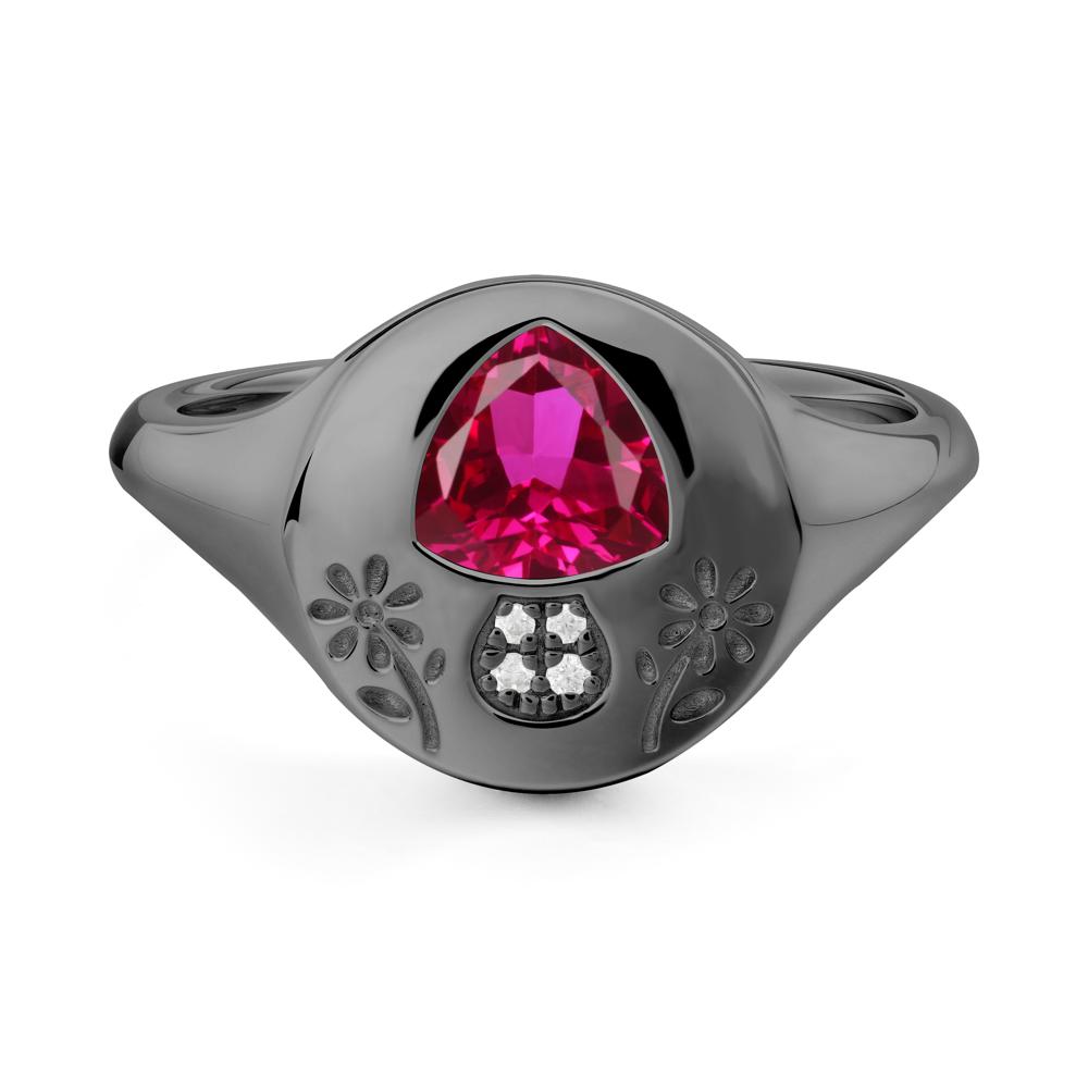 Bezel Set Ruby Signet Ring - LUO Jewelry #metal_black finish sterling silver