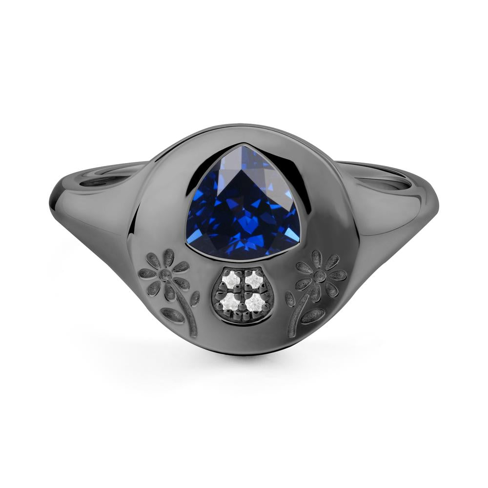 Trillion Cut Sapphire Signet Ring - LUO Jewelry #metal_black finish sterling silver