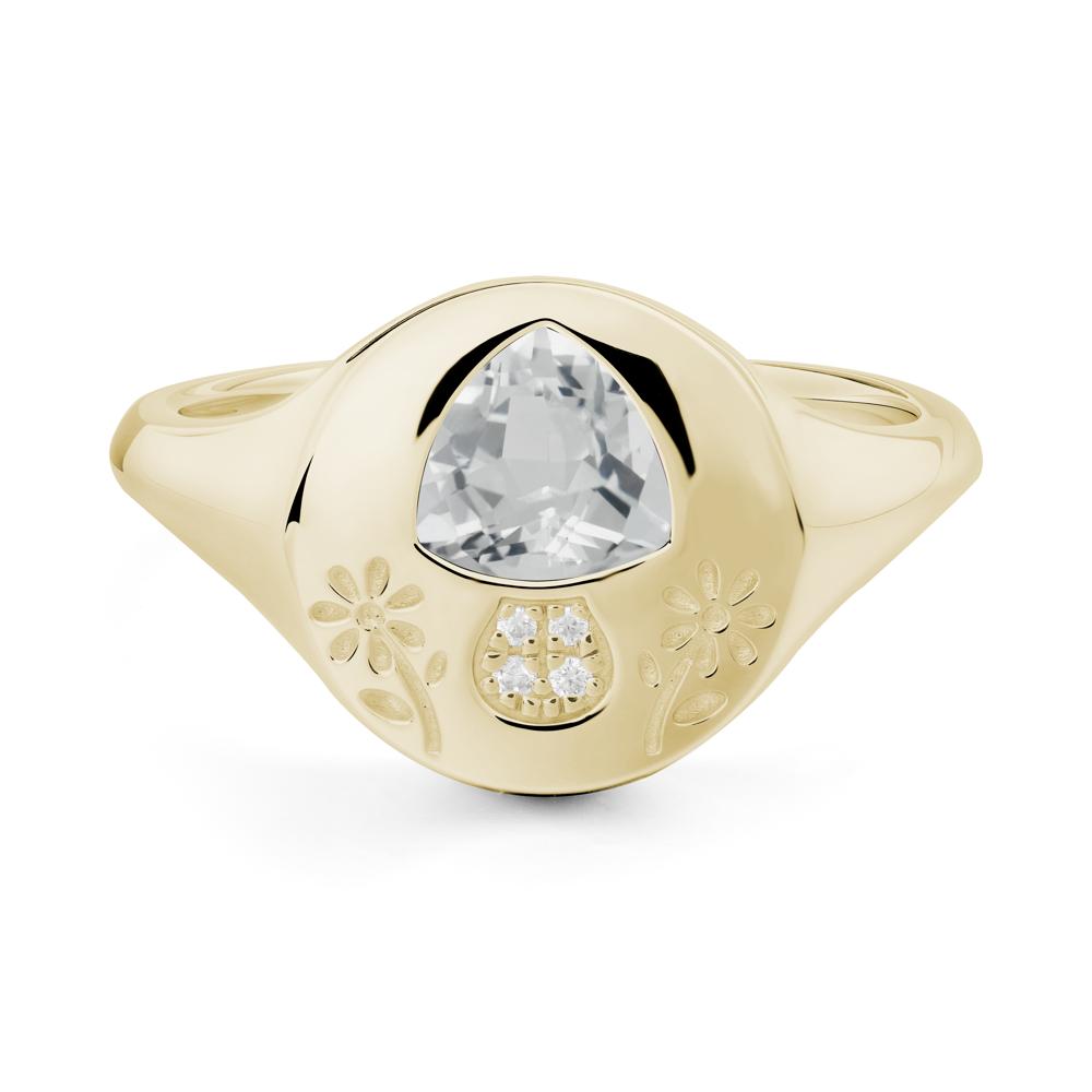 Signet Trillion Cut White Topaz Ring - LUO Jewelry #metal_14k yellow gold
