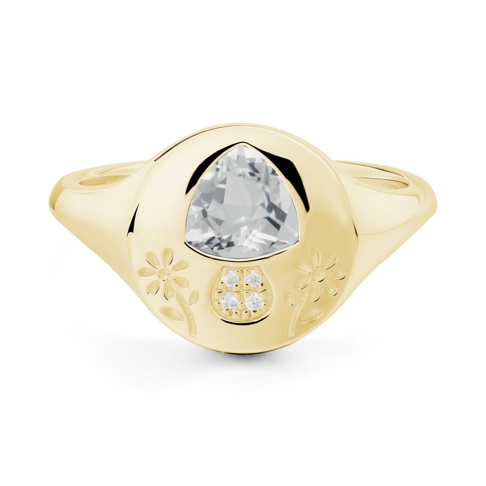 Signet Trillion Cut White Topaz Ring - LUO Jewelry #metal_18k yellow gold