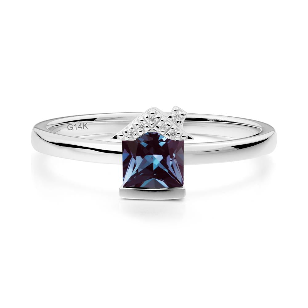 Creative Princess Cut Alexandrite Ring - LUO Jewelry #metal_14k white gold