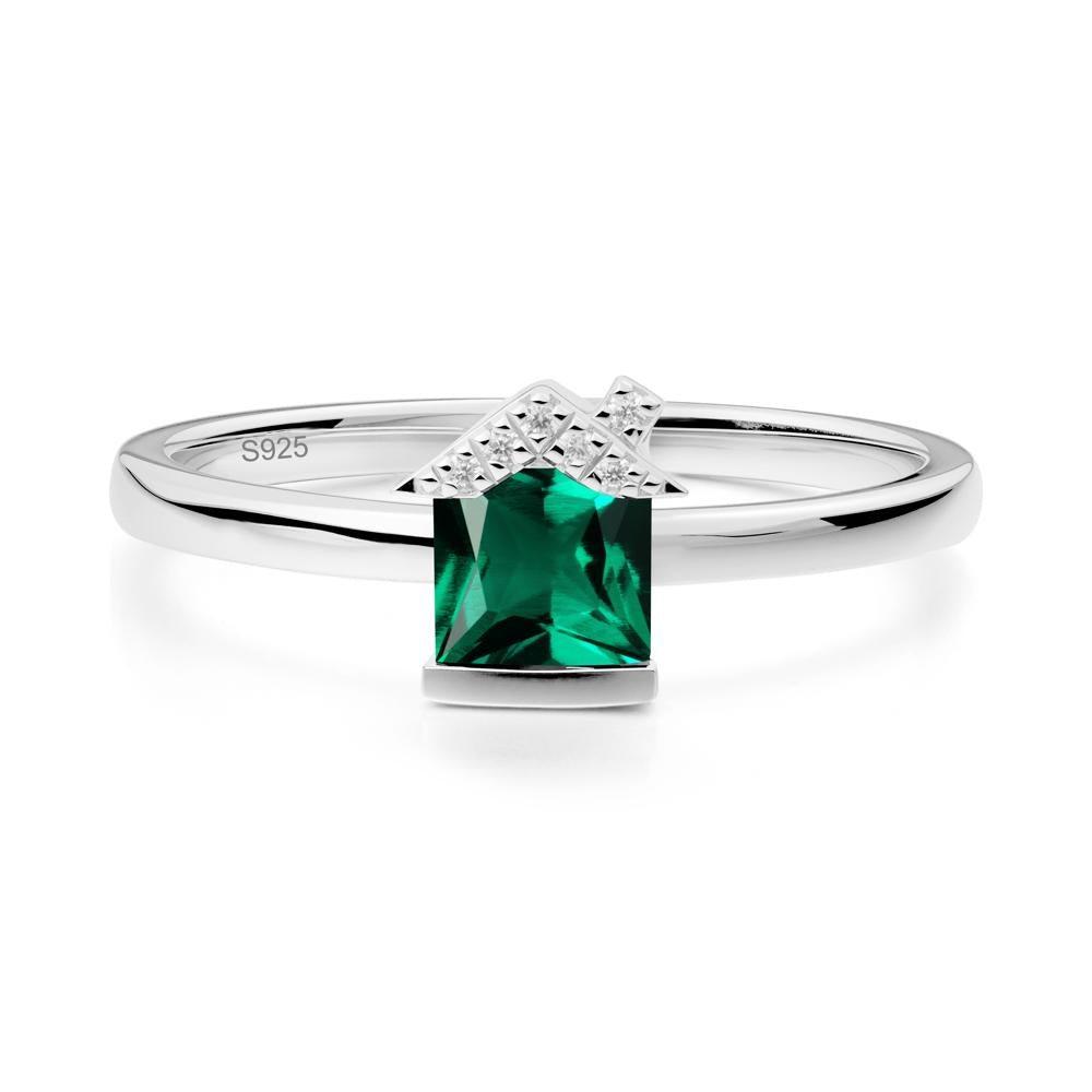 Bezel Set Princess Cut Emerald Ring - LUO Jewelry #metal_sterling silver