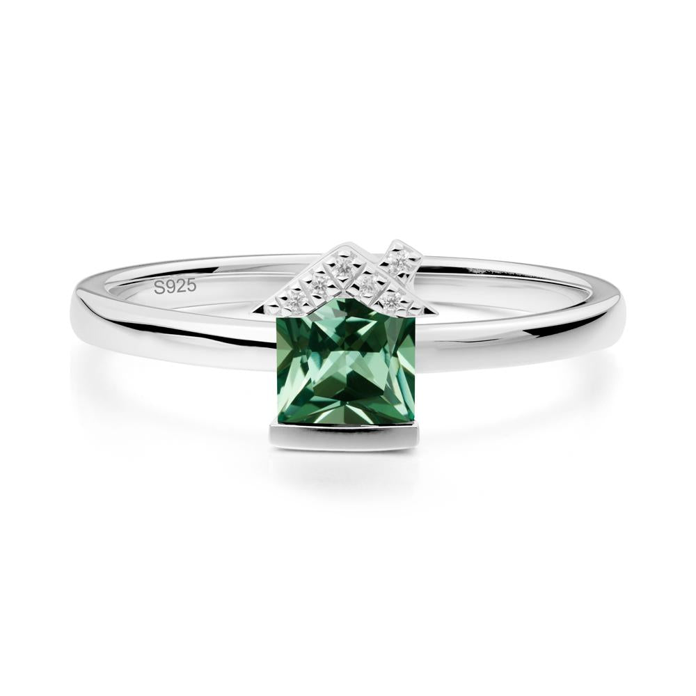 Bezel Set Princess Cut Green Sapphire Ring - LUO Jewelry #metal_sterling silver