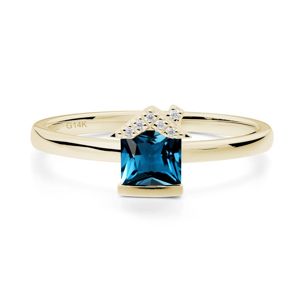 Bezel Set Princess Cut London Blue Topaz Ring - LUO Jewelry #metal_14k yellow gold