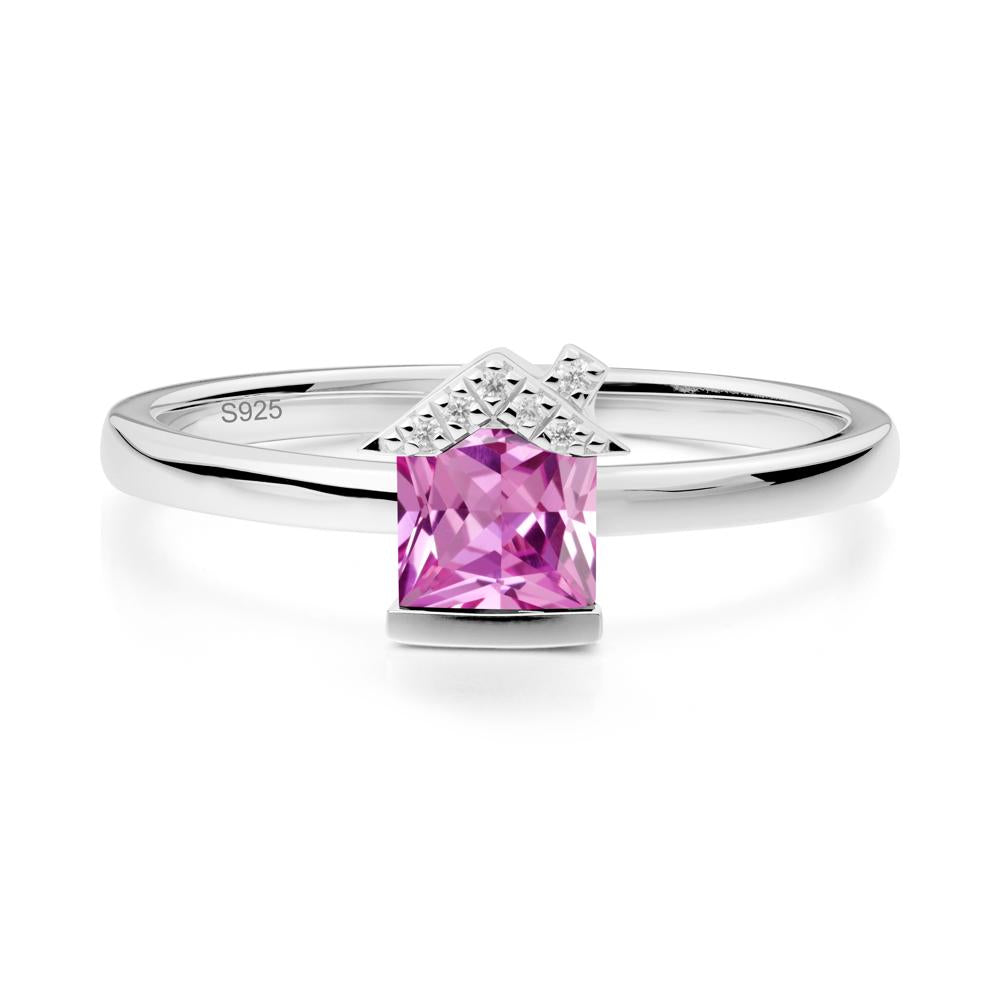 Bezel Set Princess Cut Pink Sapphire Ring - LUO Jewelry #metal_sterling silver