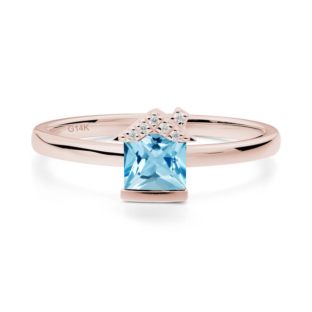Bezel Set Princess Cut Swiss Blue Topaz Ring - LUO Jewelry #metal_14k rose gold