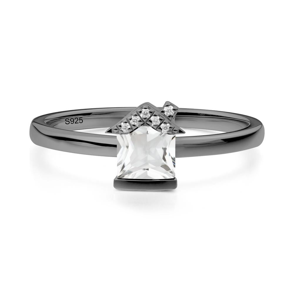 Creative Princess Cut White Topaz Ring - LUO Jewelry #metal_black finish sterling silver