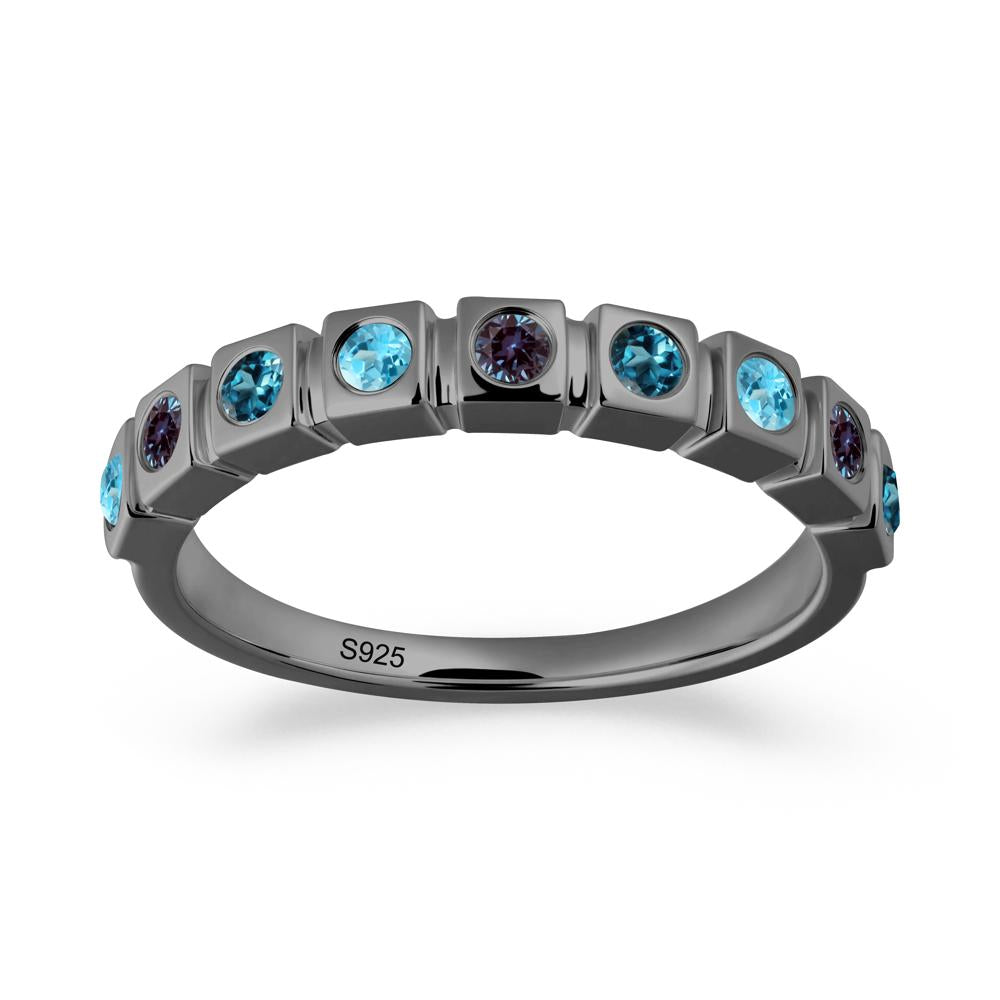 Bezel Set Alexandrite and London Blue Topaz and Sapphire Eternity Ring - LUO Jewelry #metal_black finish sterling silver