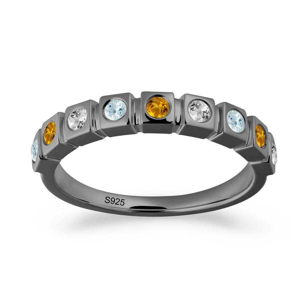 White Topaz and Aquamarine and Citrine Multi-Stone Ring - LUO Jewelry #metal_black finish sterling silver