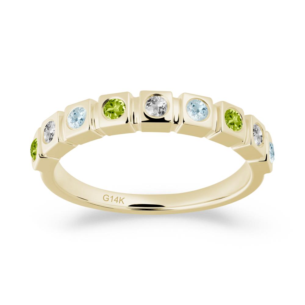 Bezel Set Aquamarine and Peridot and White Topaz Eternity Ring - LUO Jewelry #metal_14k yellow gold