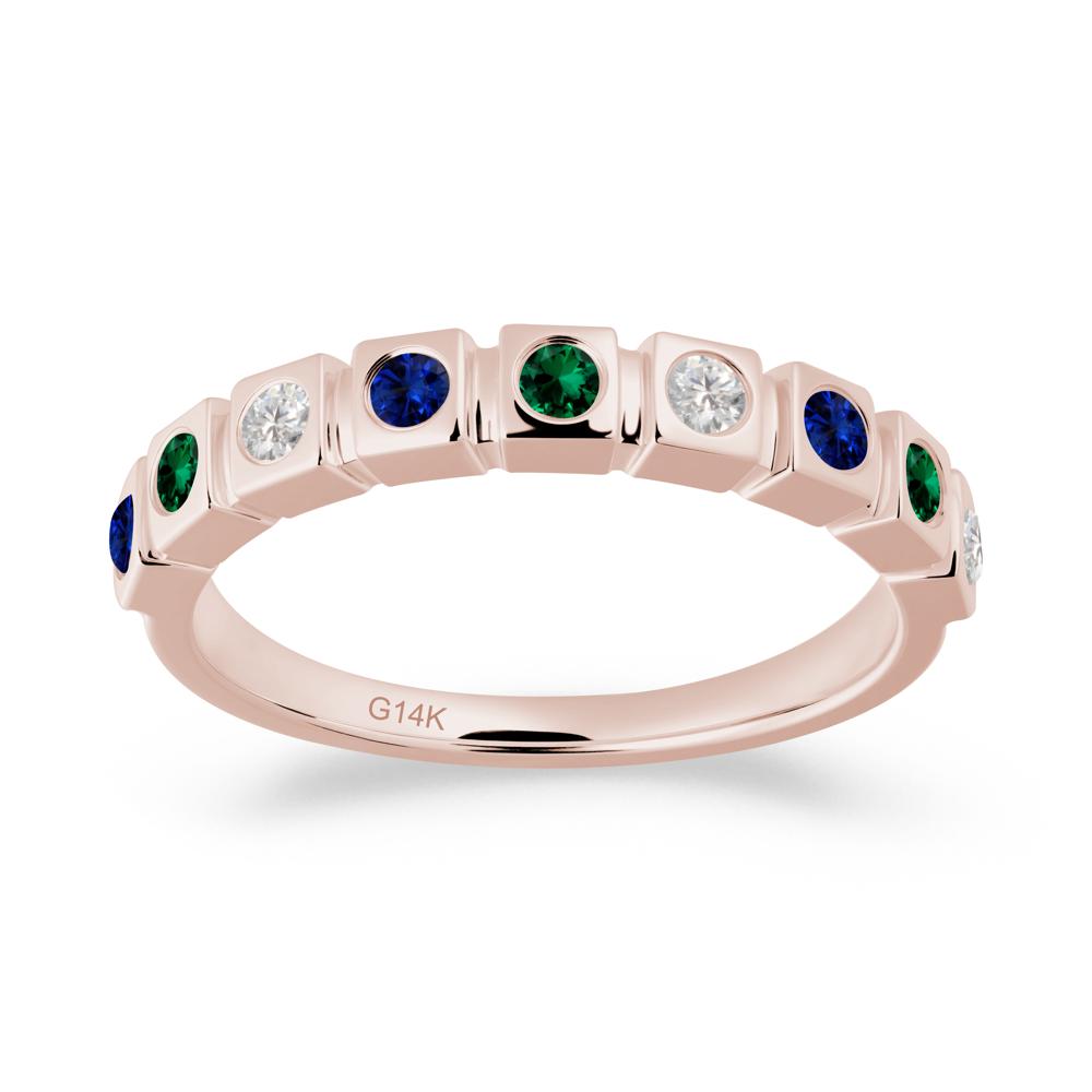 Bezel Set Emerald and Cubic Zirconia and Sapphire Eternity Ring - LUO Jewelry #metal_14k rose gold