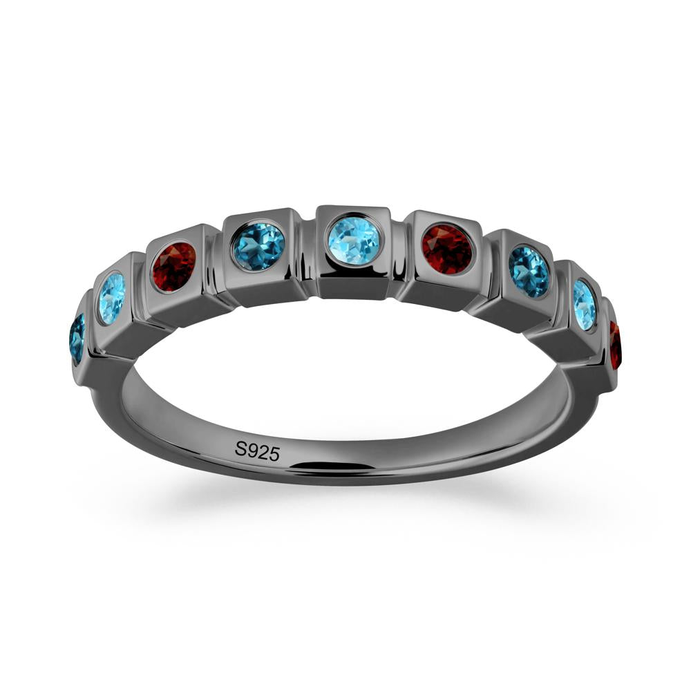 London Blue Topaz and Garnet and Sapphire Multi-Stone Ring - LUO Jewelry #metal_black finish sterling silver