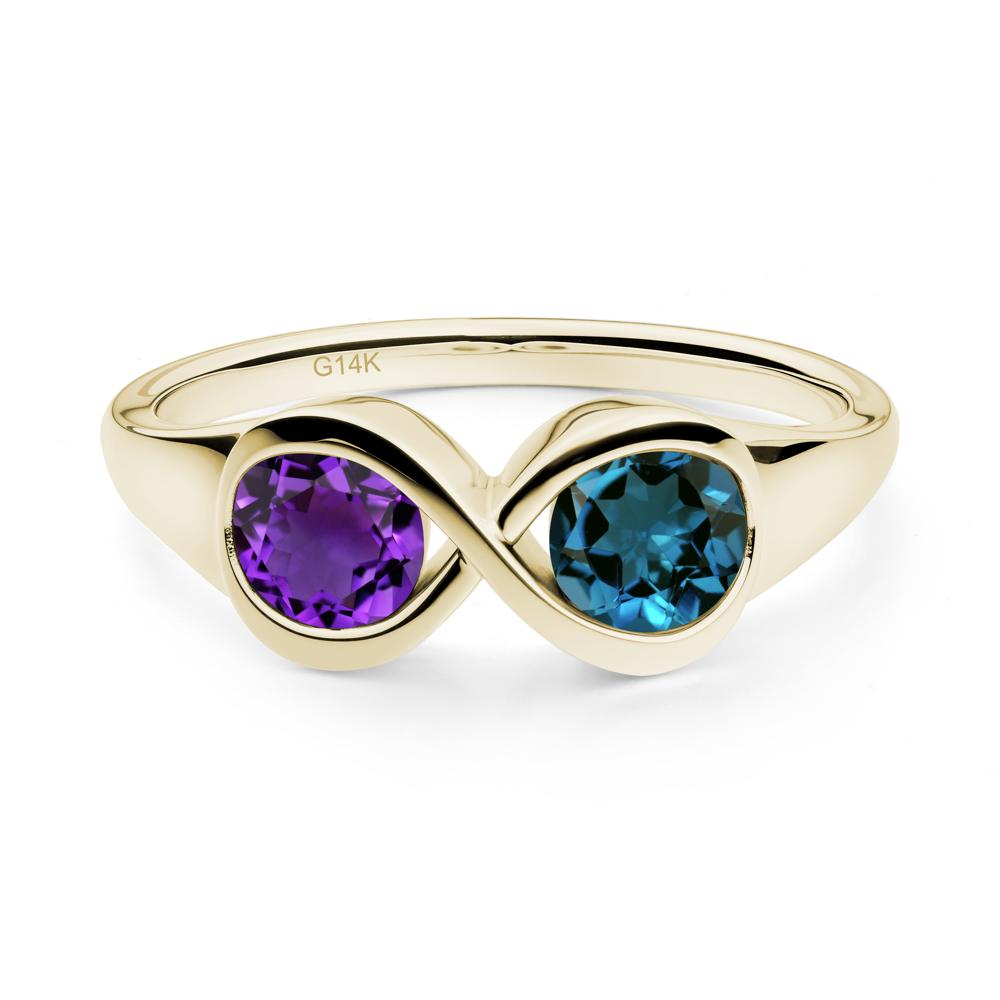 Round Amethyst and London Blue Topaz Infinity Ring - LUO Jewelry #metal_14k yellow gold