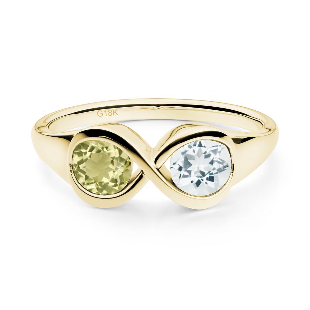 Round Aquamarine and Lemon Quartz Infinity Ring - LUO Jewelry #metal_18k yellow gold