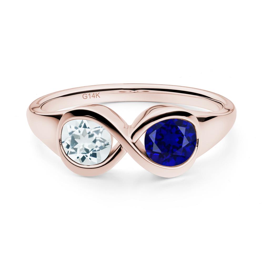 Round Aquamarine and Sapphire Infinity Ring - LUO Jewelry #metal_14k rose gold