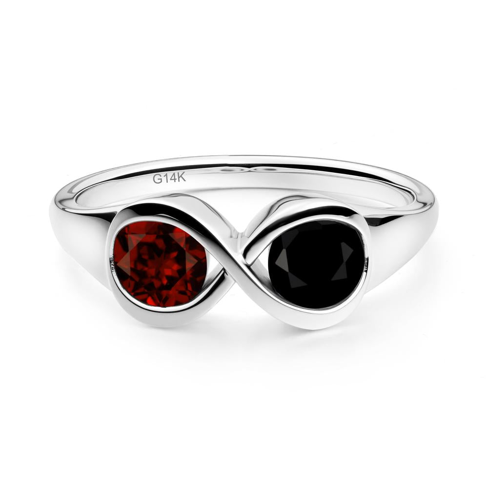Infinity Toi Et Moi Black Spinel and Garnet Ring - LUO Jewelry #metal_14k white gold