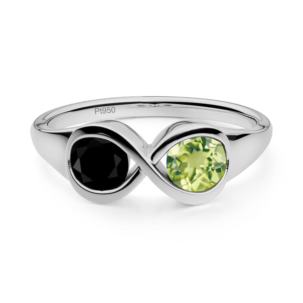 Round Black Spinel and Peridot Infinity Ring - LUO Jewelry #metal_platinum