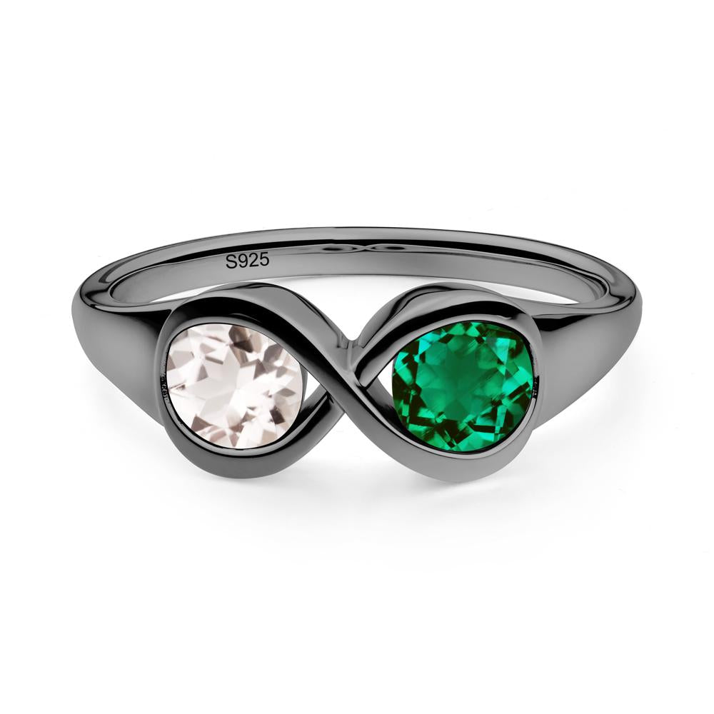 Infinity Toi Et Moi Emerald and Morganite Ring - LUO Jewelry #metal_black finish sterling silver