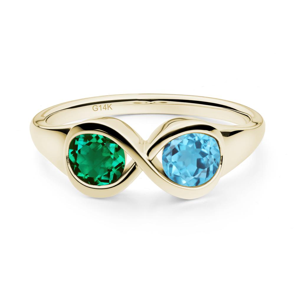 Infinity Toi Et Moi Emerald and Swiss Blue Topaz Ring - LUO Jewelry #metal_14k yellow gold