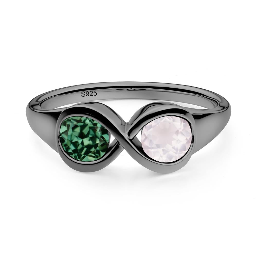 Green Sapphire and Rose Quartz Toi Et Moi Infinity Ring - LUO Jewelry #metal_black finish sterling silver