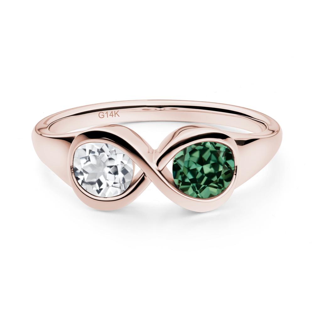 Infinity Toi Et Moi Green Sapphire and White Topaz Ring - LUO Jewelry #metal_14k rose gold