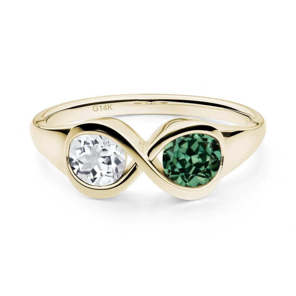 Infinity Toi Et Moi Green Sapphire and White Topaz Ring - LUO Jewelry #metal_14k yellow gold