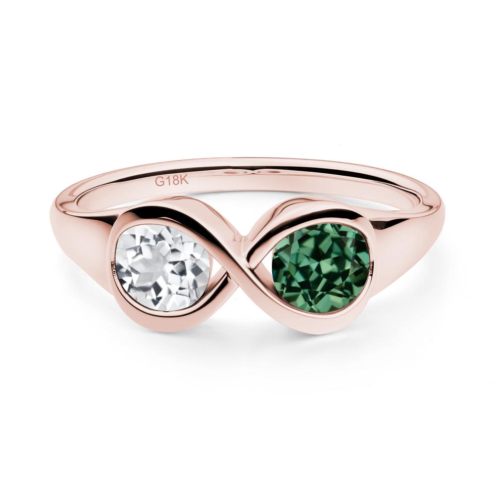 Infinity Toi Et Moi Green Sapphire and White Topaz Ring - LUO Jewelry #metal_18k rose gold