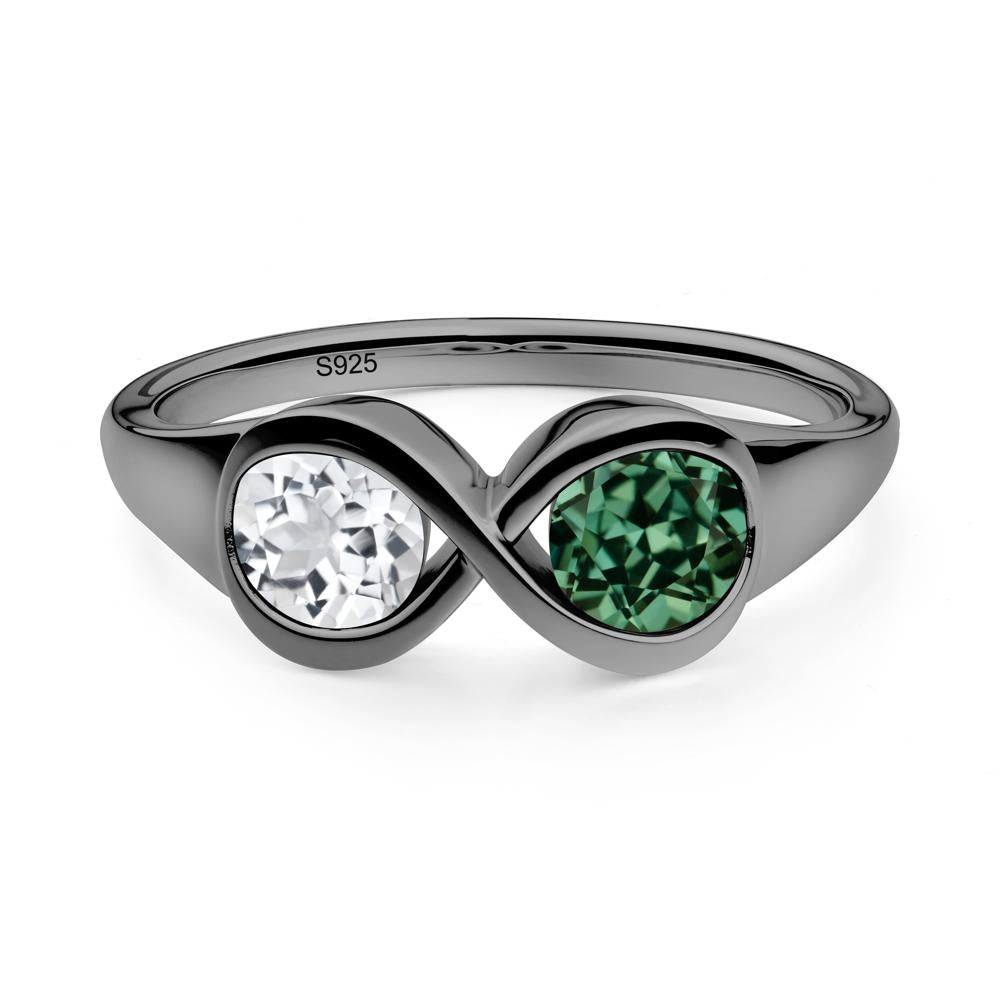 Infinity Toi Et Moi Green Sapphire and White Topaz Ring - LUO Jewelry #metal_black finish sterling silver