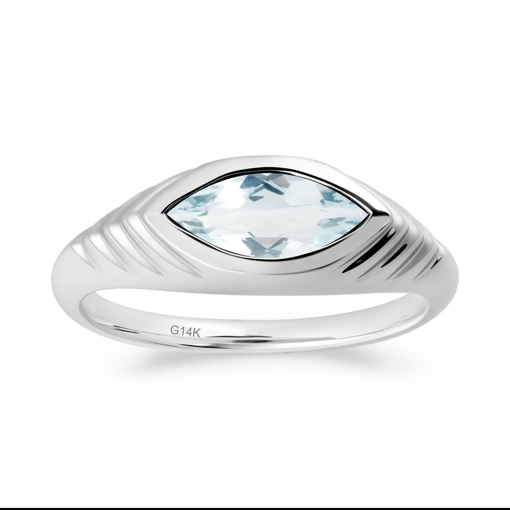 Bezel Set Marquise Aquamarine Ring - LUO Jewelry #metal_14k white gold